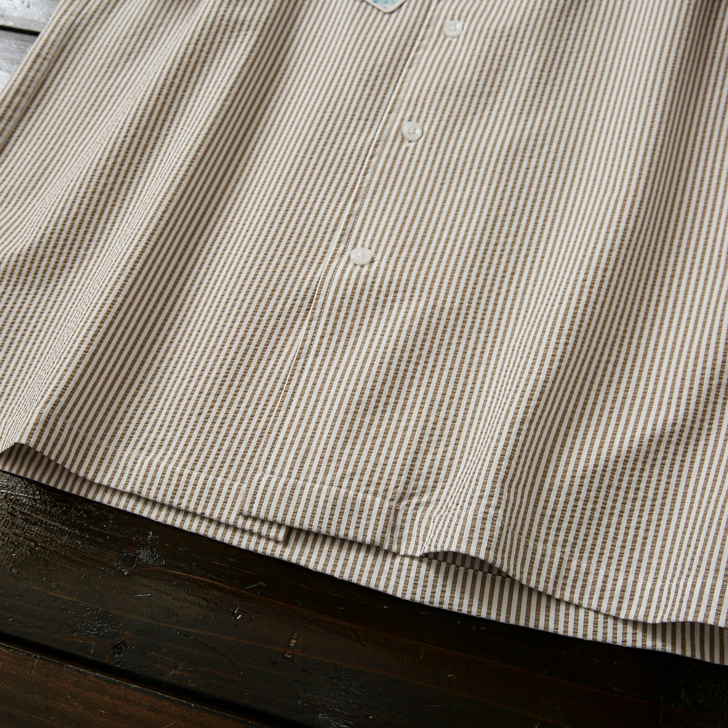 Bubble Gauze Texture 7A Antibacterial Cool Summer Men's Cuban Collar Striped Short Sleeve Shirt Top