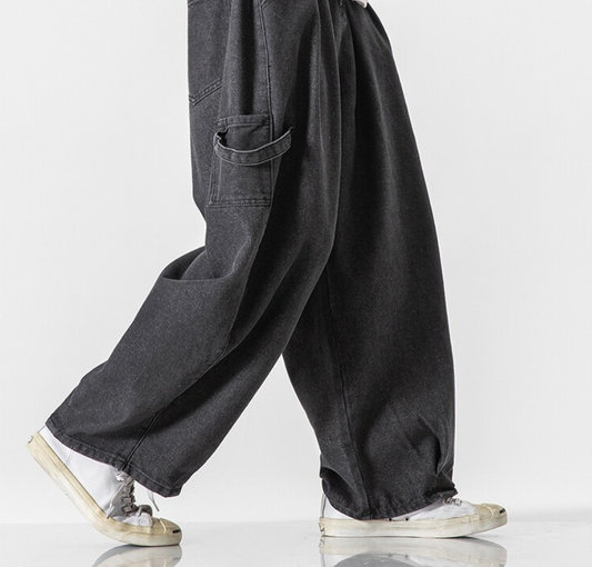 Vintage Wide Leg Jeans Men – Loose Fit Japanese Workwear Denim Pants