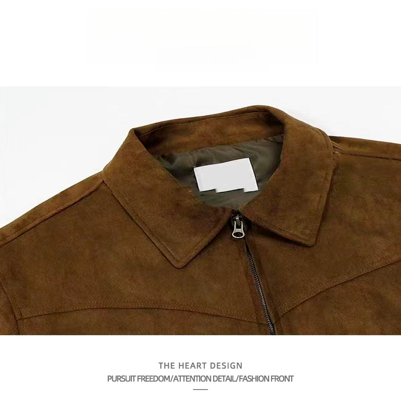 Autumn Winter Retro High Street Suede Short Jacket Men Thickened Stylish Versatile Motorcycle Lapel Flight Casual Jacket