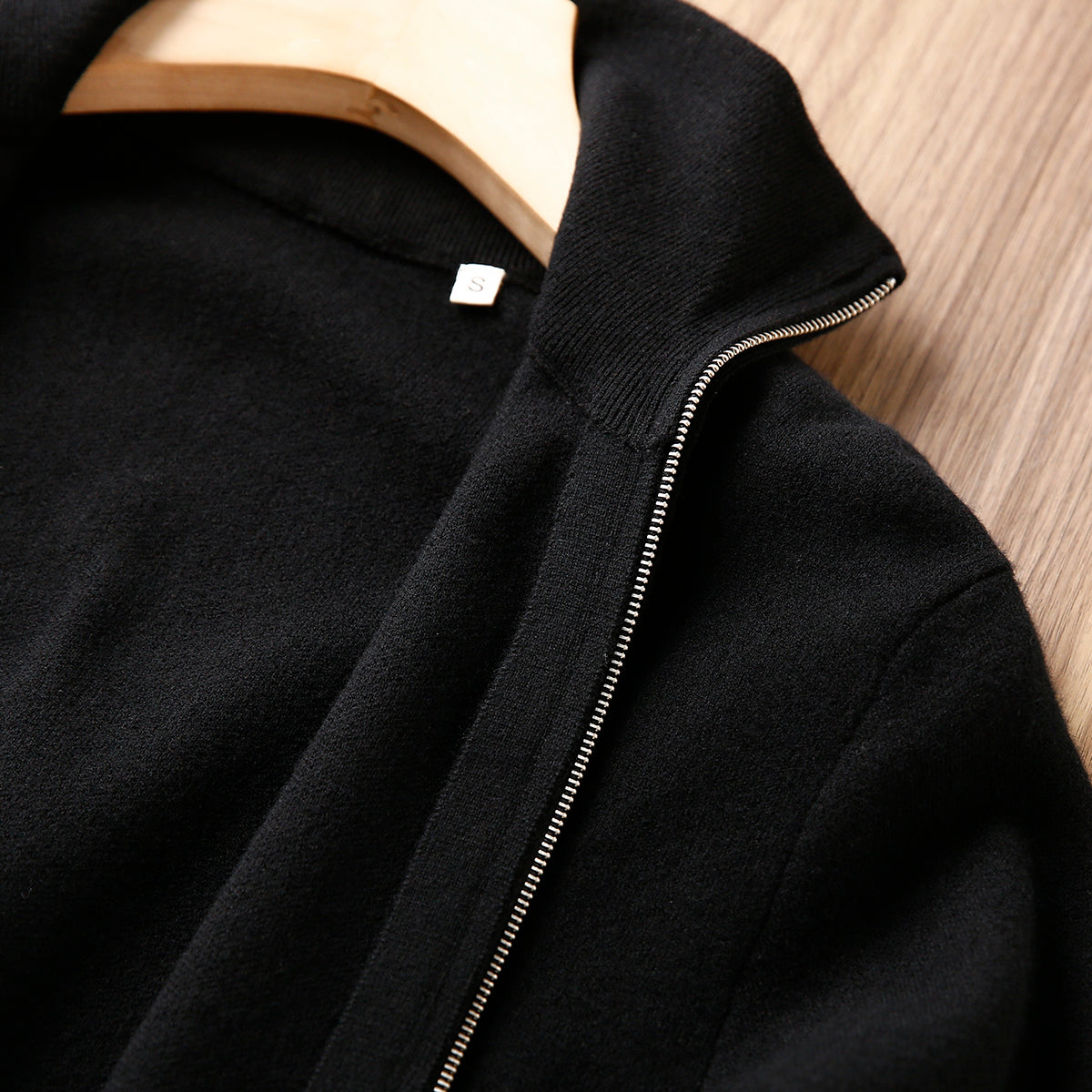 Italian Superfine Golden Wool Stand-Collar Knit – Heavyweight Cardigan Jacket for Autumn/Winter
