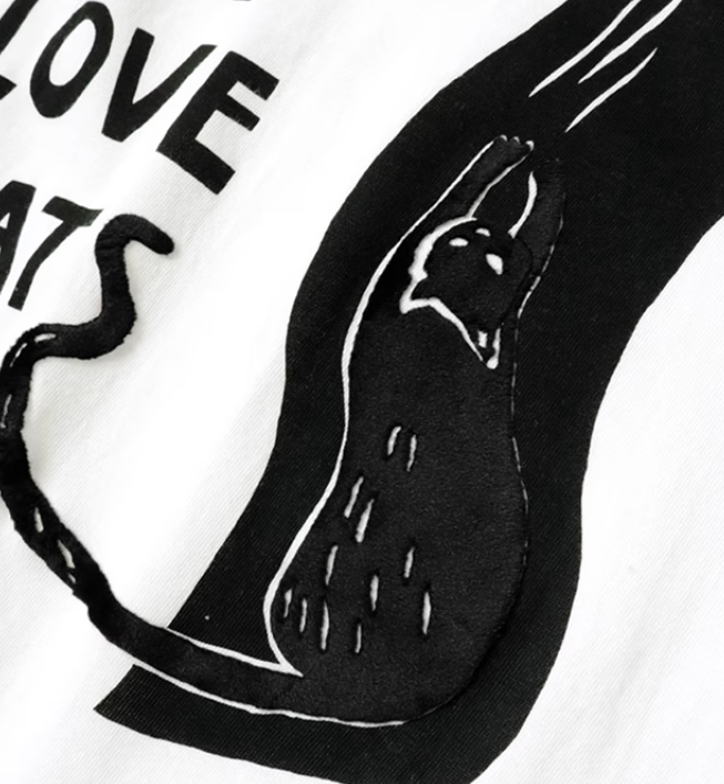 Japanese cat foam print pattern unisex loose crew neck short sleeve T-shirt