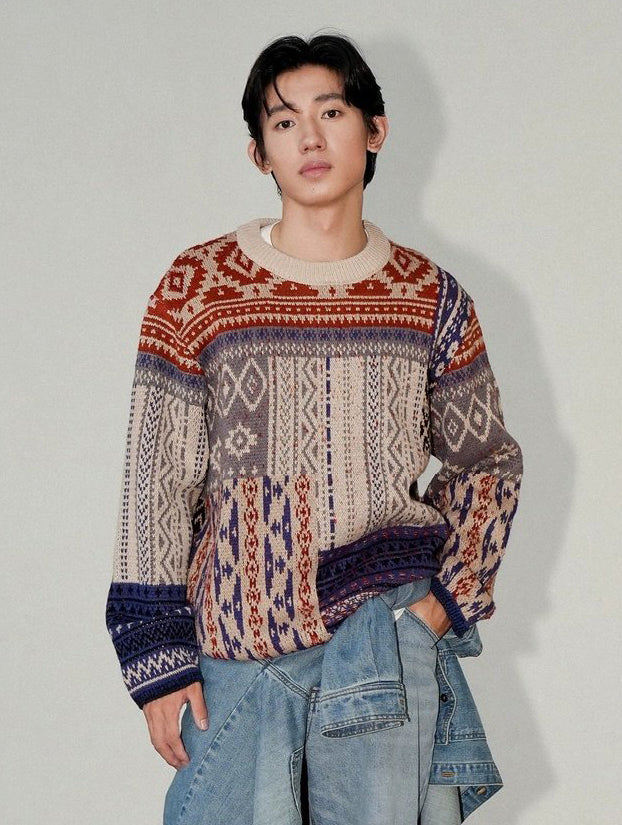 Vintage Neutral Waffle-Knit Long-Sleeve Shirt – Spring/Autumn Unisex Casual