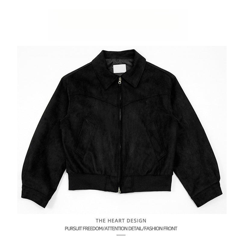 Autumn Winter Retro High Street Suede Short Jacket Men Thickened Stylish Versatile Motorcycle Lapel Flight Casual Jacket