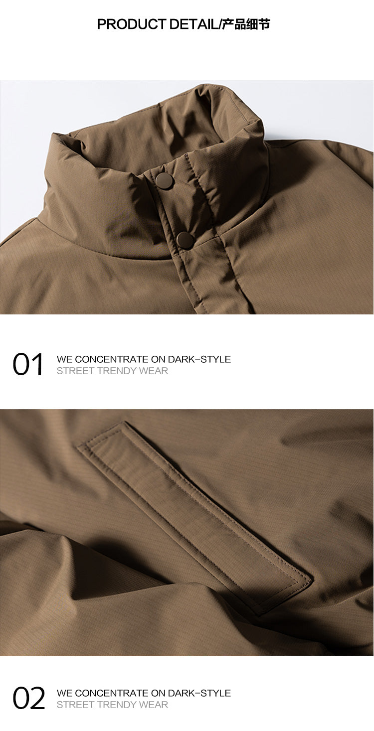 American Retro Basic Stand Collar Workwear Down Jacket for Men Winter Versatile Couple White Duck Down Coat