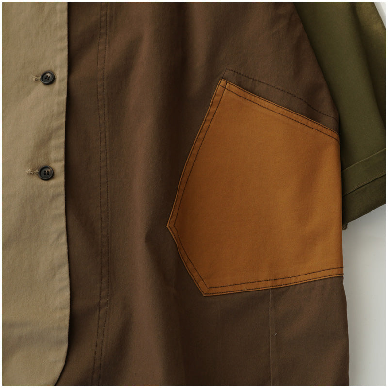 Color-Block Mid-Length Trench Coat – Japanese Retro V-Neck Single-Breasted Jacket