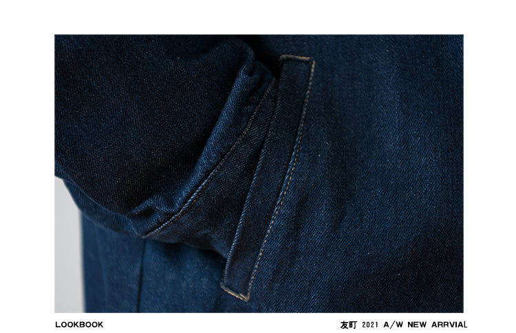 Japanese Retro Workwear Denim Shirt – Loose Turn-Down Collar for Spring/Autumn