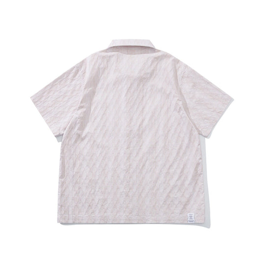 Diamond Texture Striped Short Sleeve Shirt – Loose Unisex Casual Summer – Japanese vintage | yamalin clothes | Yamalinclothes