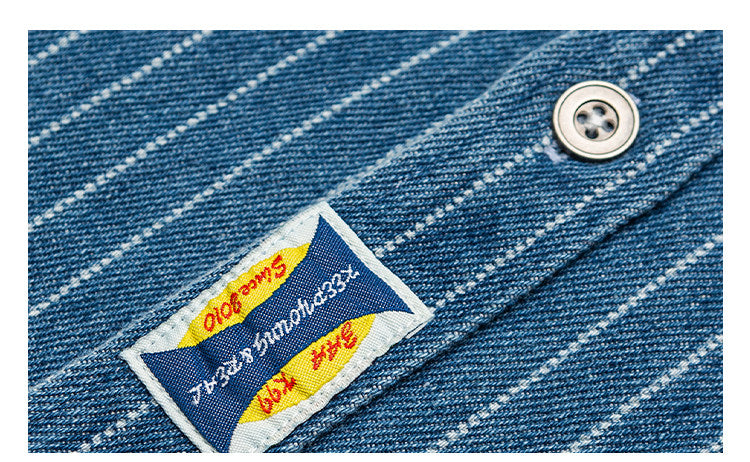 Striped Denim Shirt – Asymmetric Chest Pockets | Yamalinclothes