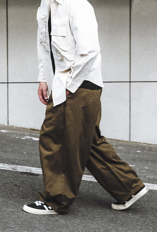 Cotton Wide-Leg Pants – Pleated Front & Elastic Waist | Yamalinclothes | Vintage workwear outfit