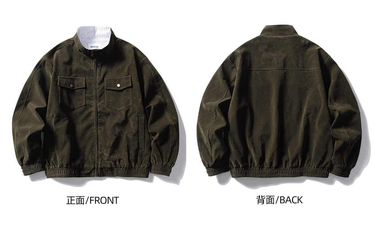 Stripe Patchwork Stand-Collar Harrington Jacket – Oversized Unisex | Yamalinclothes