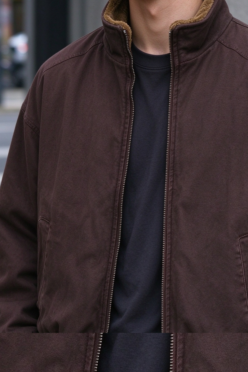 Sherpa-Lined Jacket – Stand Collar & Relaxed Fit | Yamalinclothes