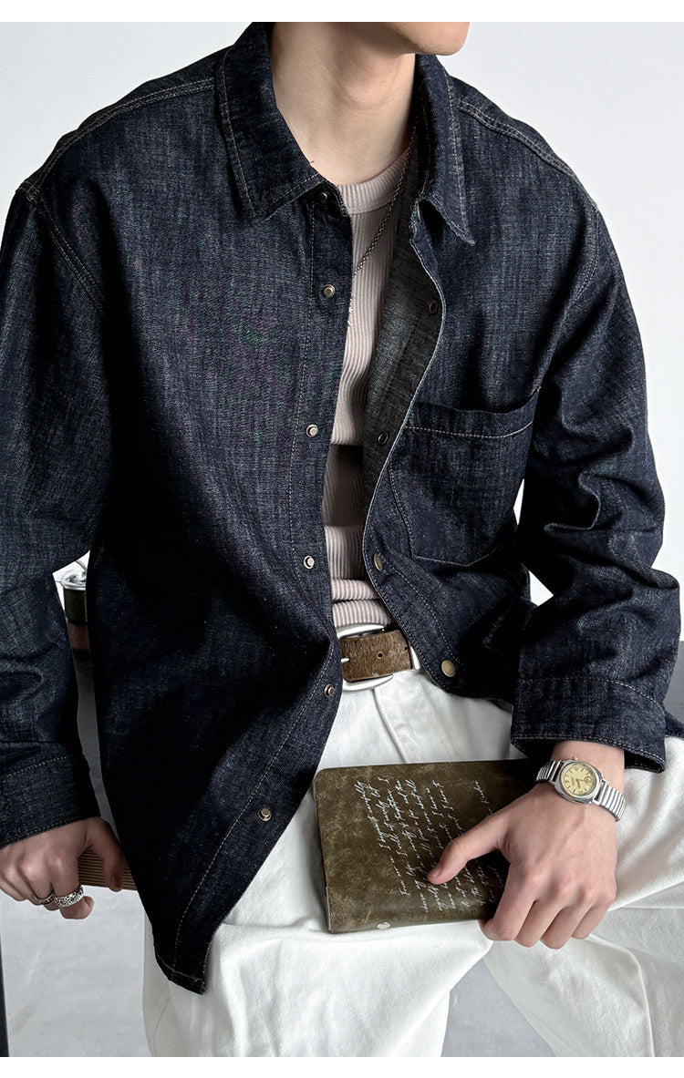 Denim Shirt – Washed Texture & Snap Front | Yamalinclothes