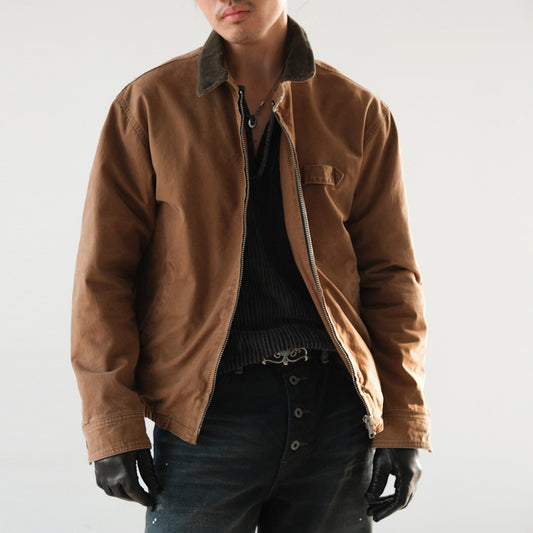 Washed Cotton Jacket – Contrast Corduroy Collar | Yamalinclothes