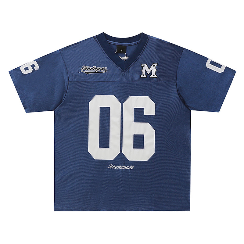 51 Hip-Hop American Retro Football Jersey V-Neck Sports Short Sleeve T-Shirt Unisex Satin Cool Loose Football Top