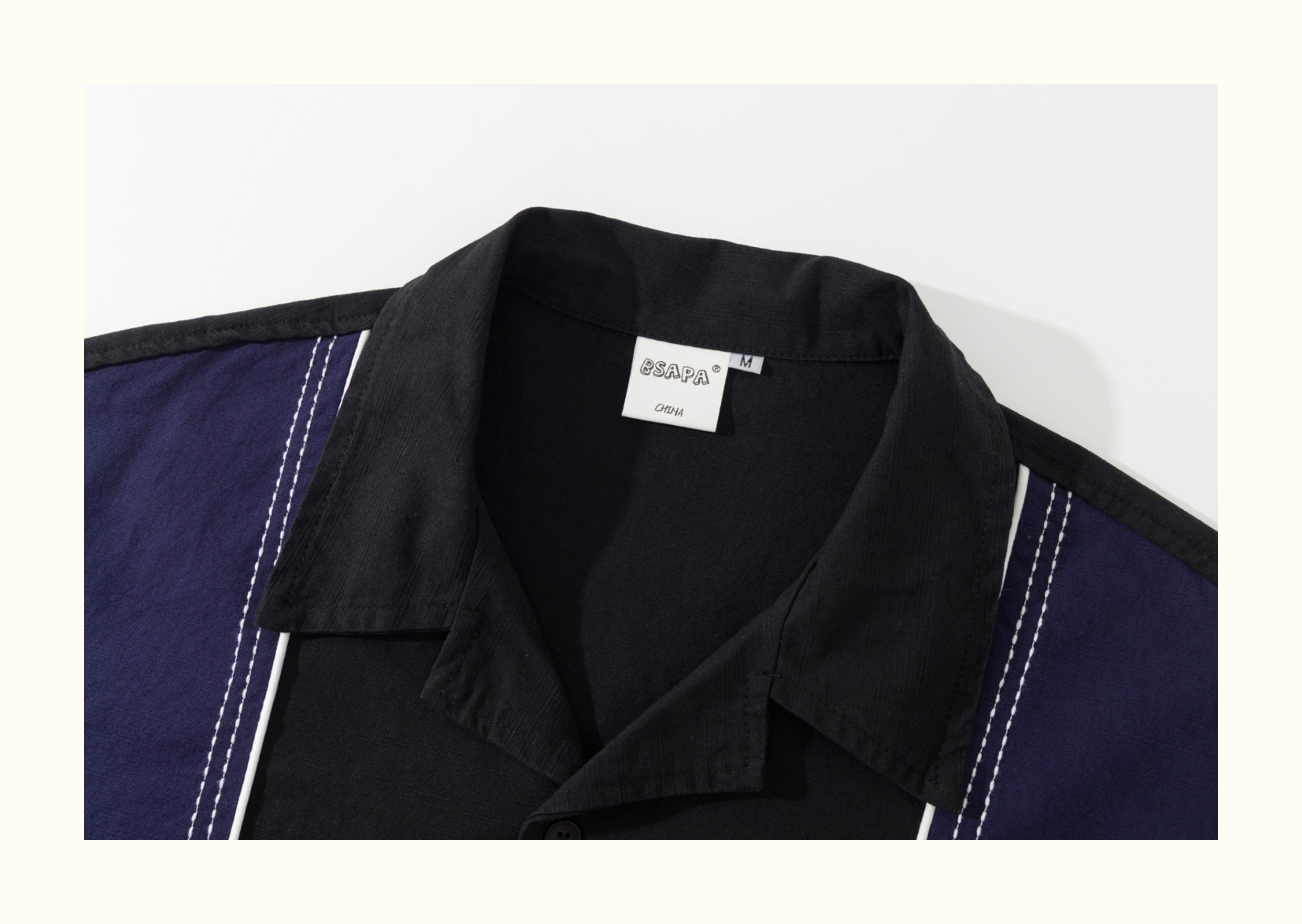 Color-Block Washed Work Shirt – Japanese Retro Patchwork Cuban Collar for Men