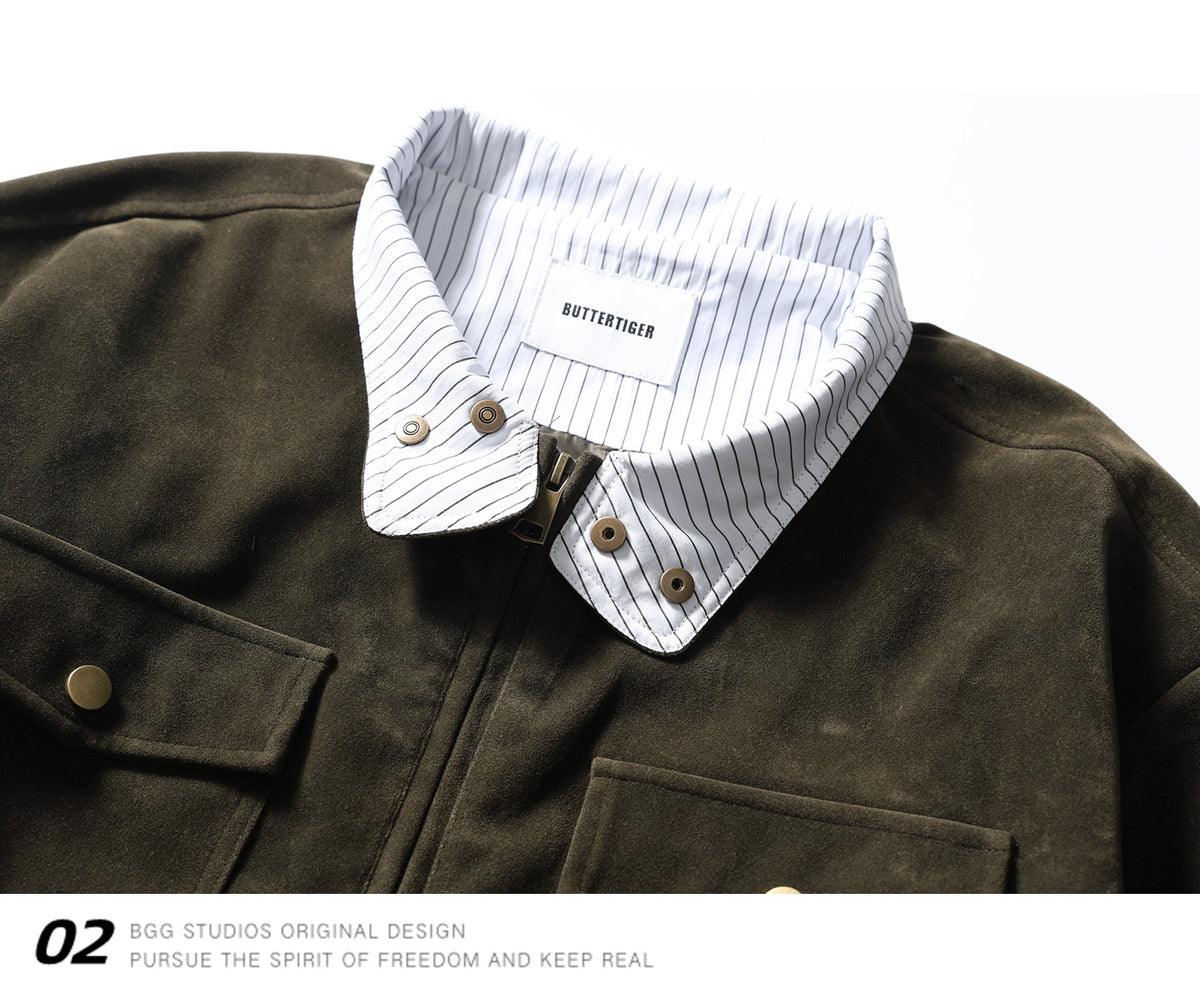 Stripe Patchwork Stand-Collar Harrington Jacket – Oversized Unisex | Yamalinclothes