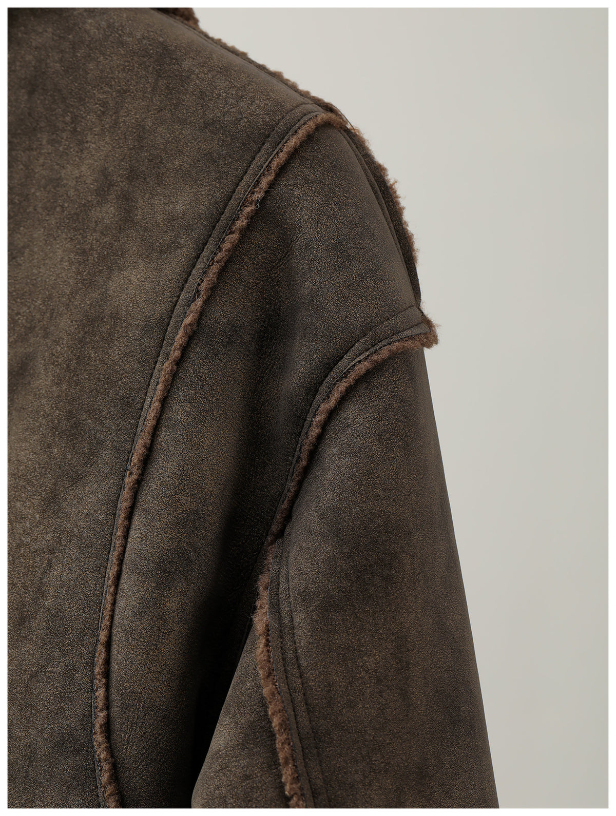 Faux Leather Jacket – Aged Finish & Fleece Collar