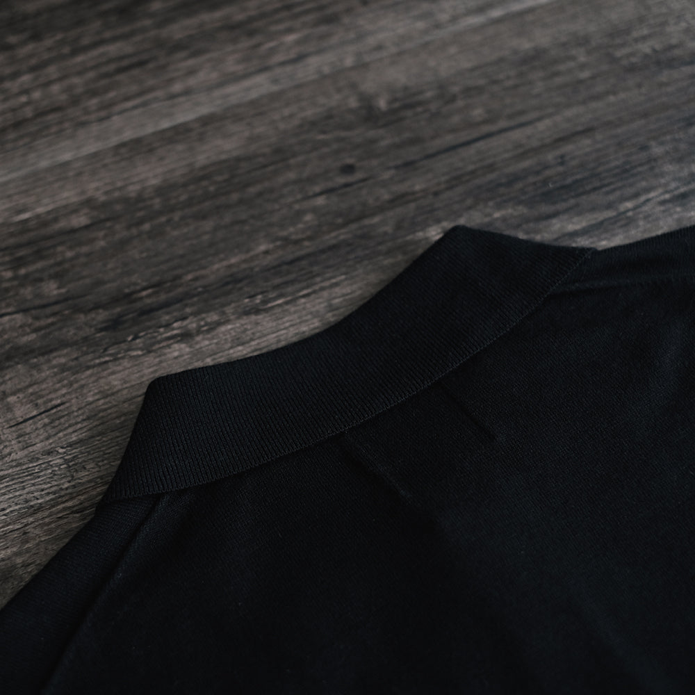 Classic British Retro Pure Black Turn-down Collar Polo Shirt High-woven Long-staple Cotton