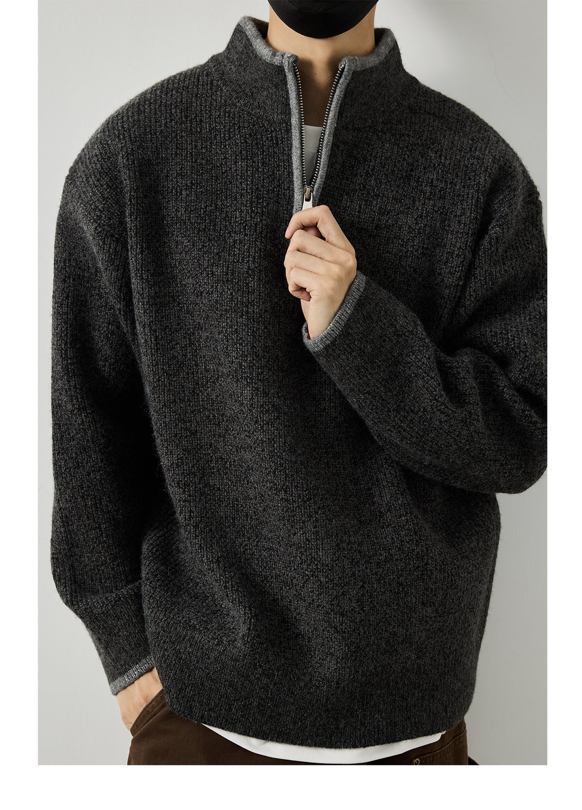 Stand Collar Half-Zip Pullover Sweater – Japanese Loose Unisex – Sweater pullover | japanese streetwear | vintage workwear | unisex | Yamalinclothes