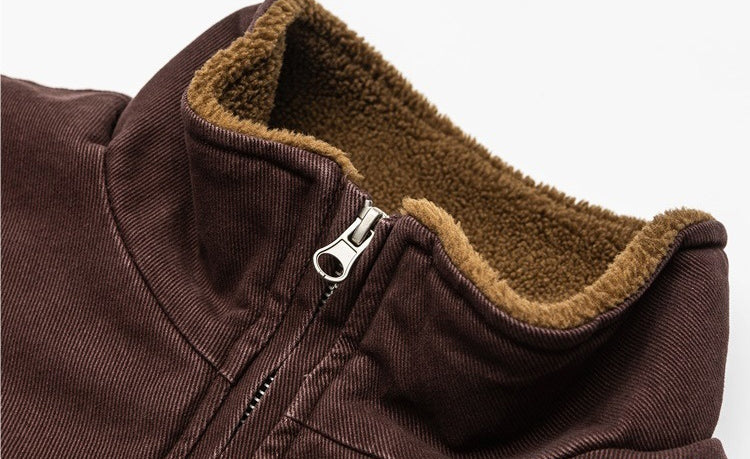 Sherpa-Lined Jacket – Stand Collar & Relaxed Fit | Yamalinclothes