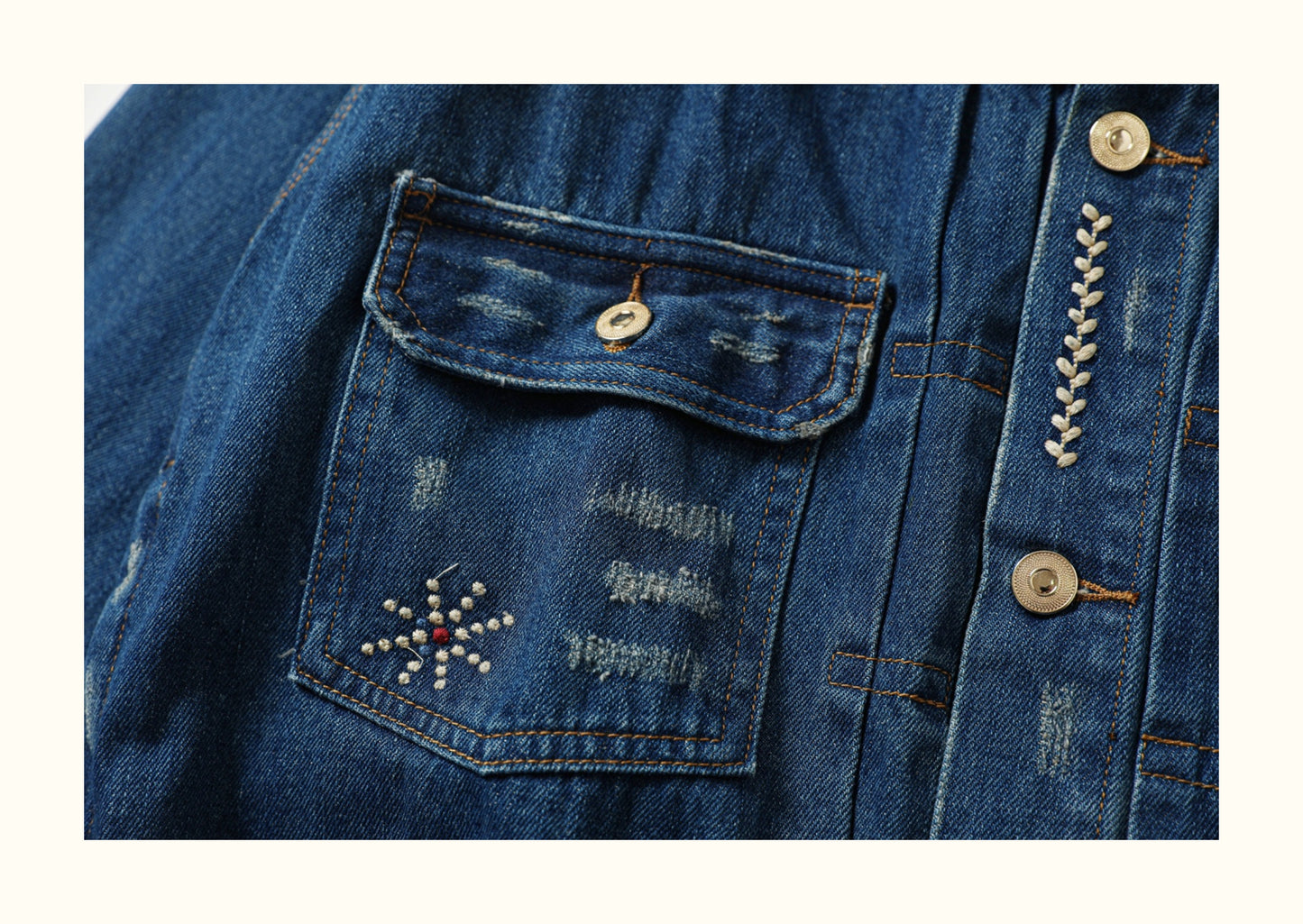 AMI Vintage Distressed Japanese-Style Denim Jacket – Heavy-Duty Embroidered Coat for Men