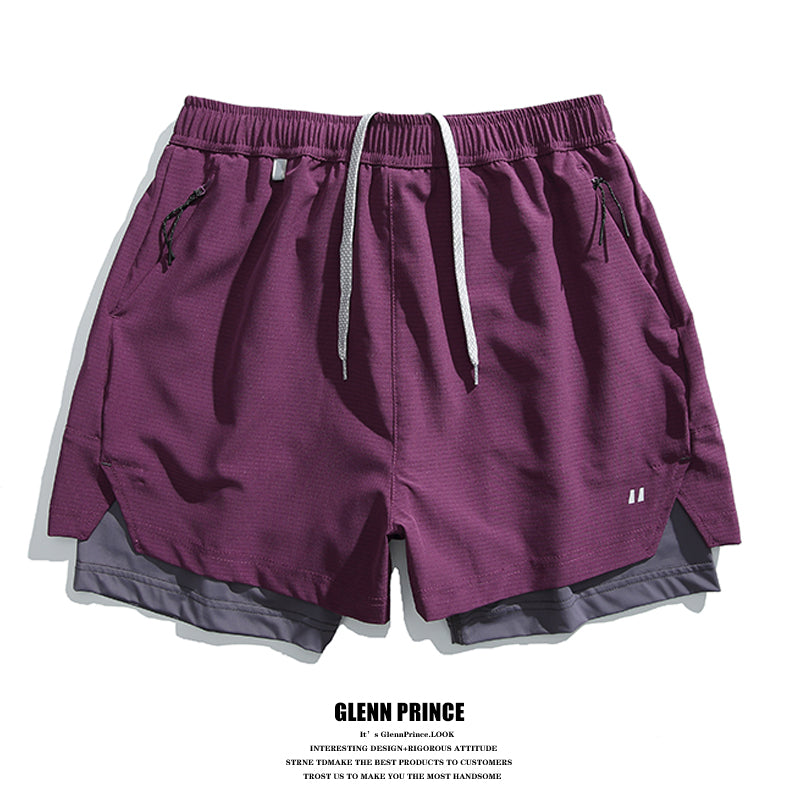 Summer Outdoor Fake Two-Piece Double-Layer Running Sports Shorts for Men Anti-Exposure Quick-Dry Cycling Training Shorts