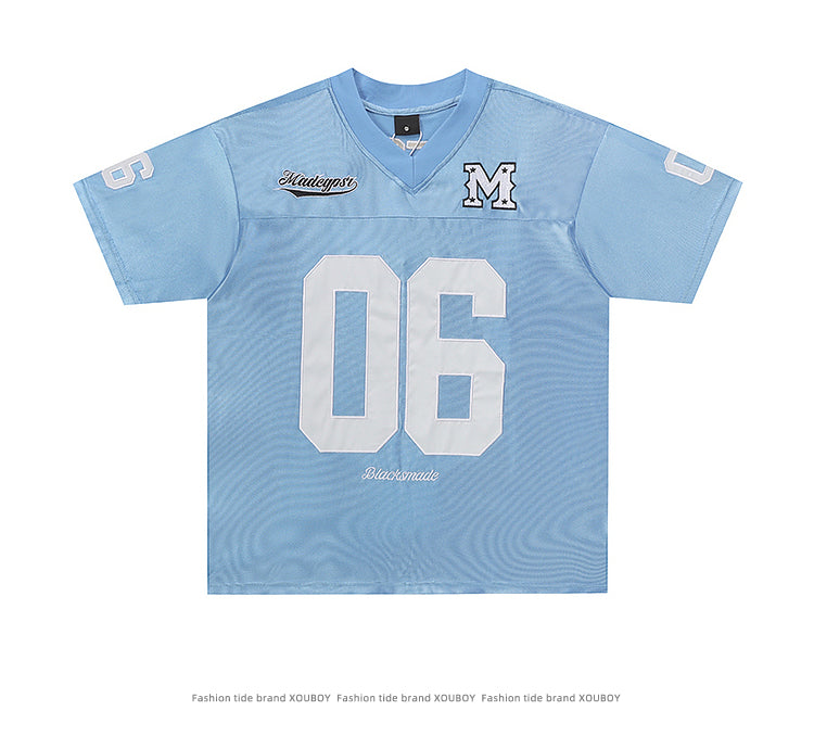 51 Hip-Hop American Retro Football Jersey V-Neck Sports Short Sleeve T-Shirt Unisex Satin Cool Loose Football Top