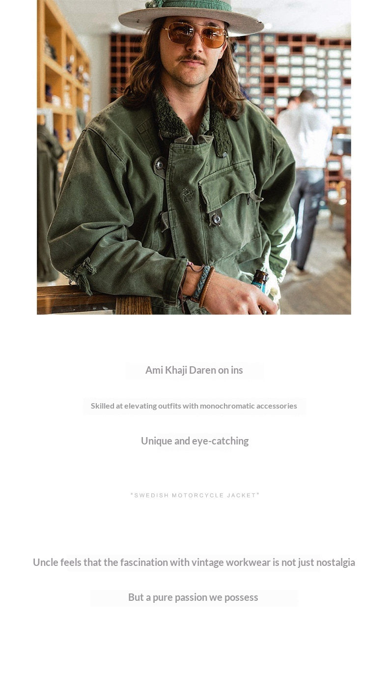 Vintage Hunting Jacket – Army Green Biker Coat Men – Japanese vintage | yamalin clothes | Yamalinclothes