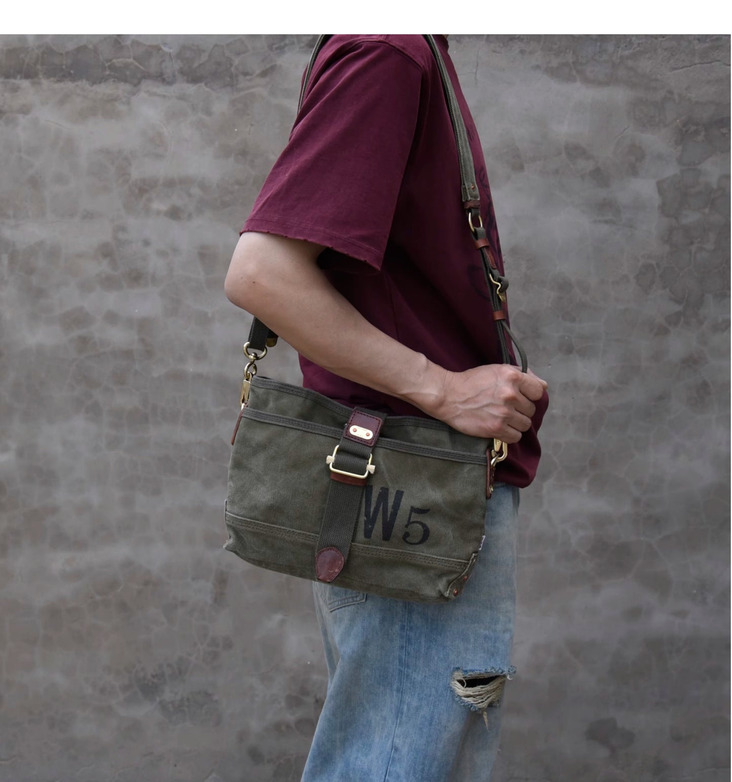 Heavy-Duty Washed Vintage Military Canvas Shoulder Crossbody Bag for Men and Women, Casual Bag with Retro Style