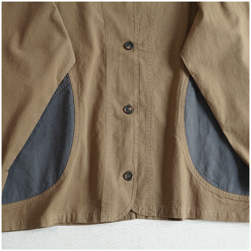 Japanese Color-Blocked V-Neck Jacket - Retro Cotton Pocket Coat (Unisex)