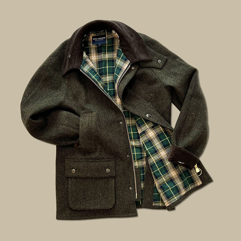 Wool Tweed Jacket – Herringbone & Contrast Collar | Yamalin clothes | Vintage workwear outfit for men