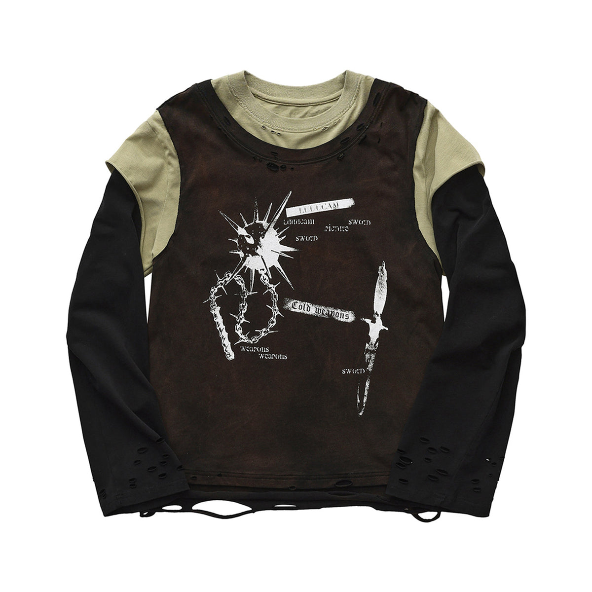 Deconstructed Spliced Washed Long Sleeve T-Shirt – Loose Unisex Streetwear | Yamalinclothes