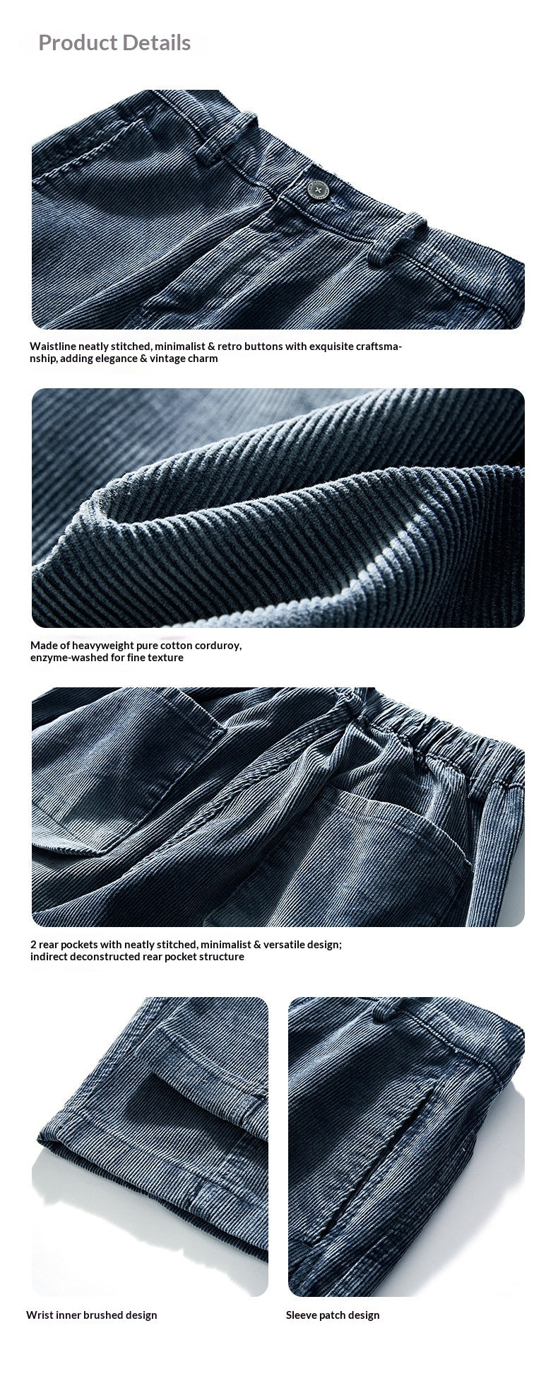 Men’s Straight Corduroy Cargo Pants – Loose Casual Retro Distressed Blue Cotton Streetwear – Japanese vintage | yamalin clothes | Yamalinclothes
