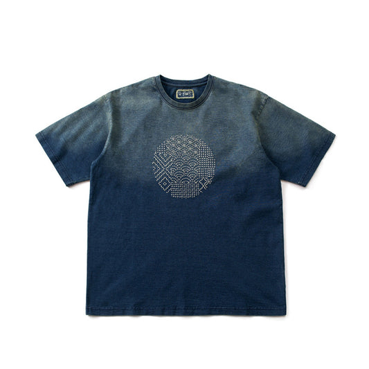 Cotton T-Shirt – Gradient Wash & Sashiko Embroidery | Yamalinclothes