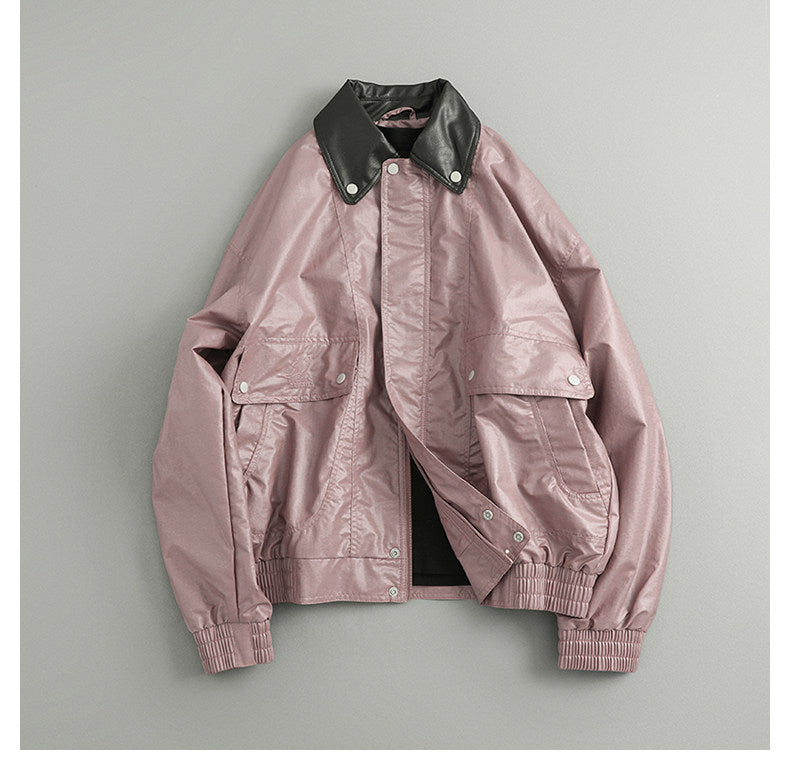 Spring Japanese casual trendy brand retro lightweight loose matte leather short lapel jacket men | Yamalinclothes