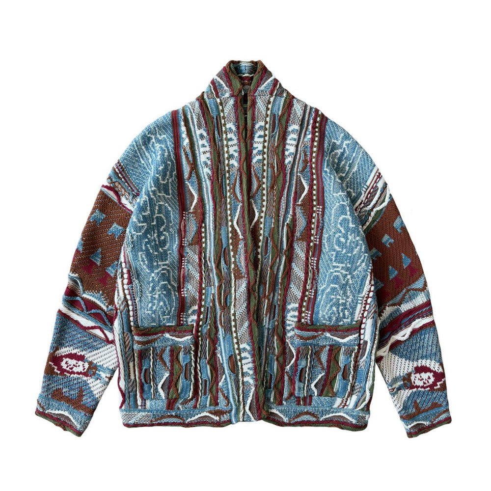 Cotton Jacquard Cardigan – Textured Open Front | Yamalin clothes | Vintage workwear outfit for men