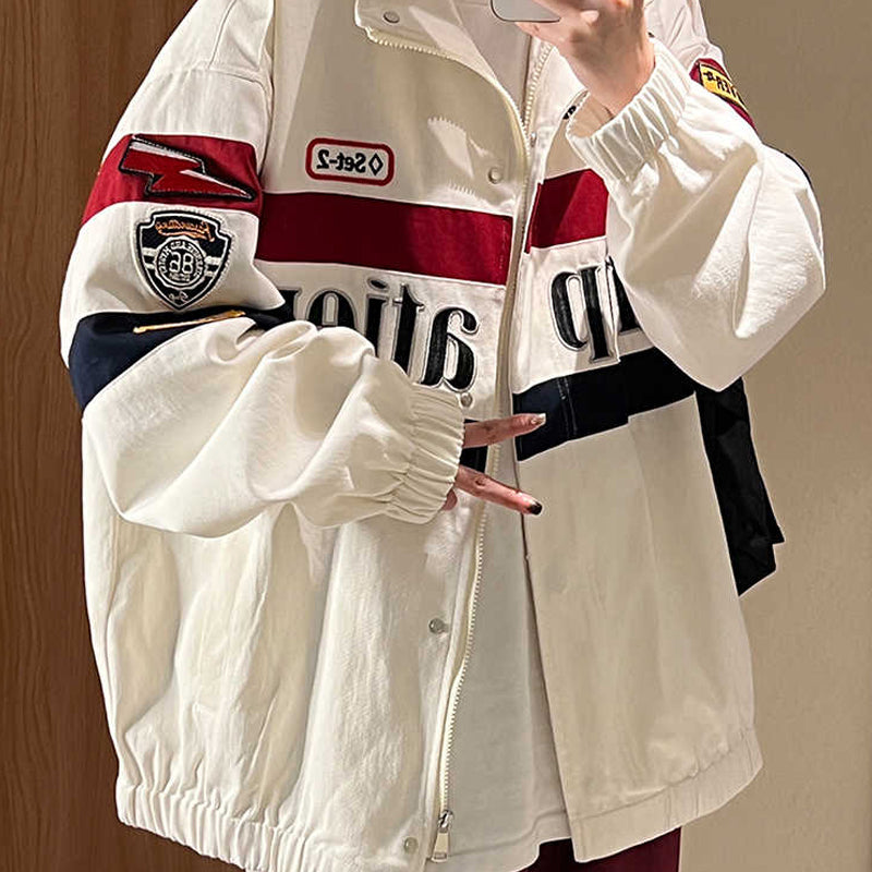 wassup happy racing suit jacket men's spring and autumn trend american luxury sense handsome motorcycle casual jacket