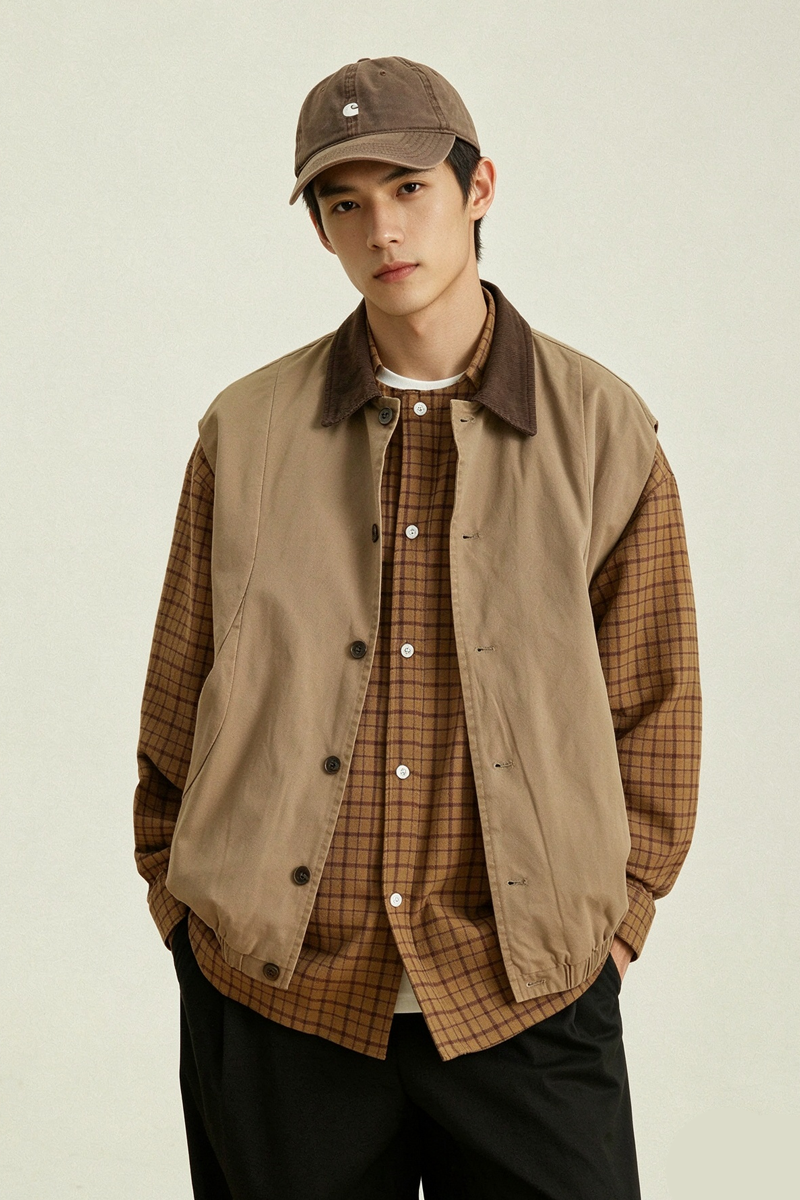 Workwear Vest – Contrast Corduroy Collar | Yamalinclothes