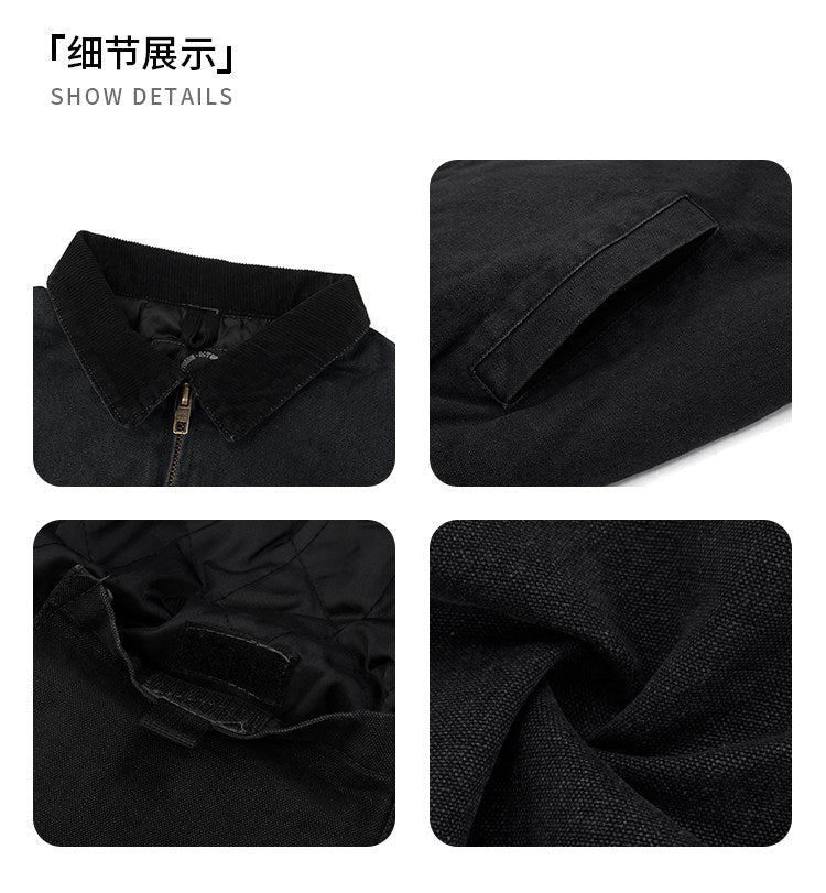 Detroit Cargo Denim Padded Winter Jacket – Retro Lapel Unisex