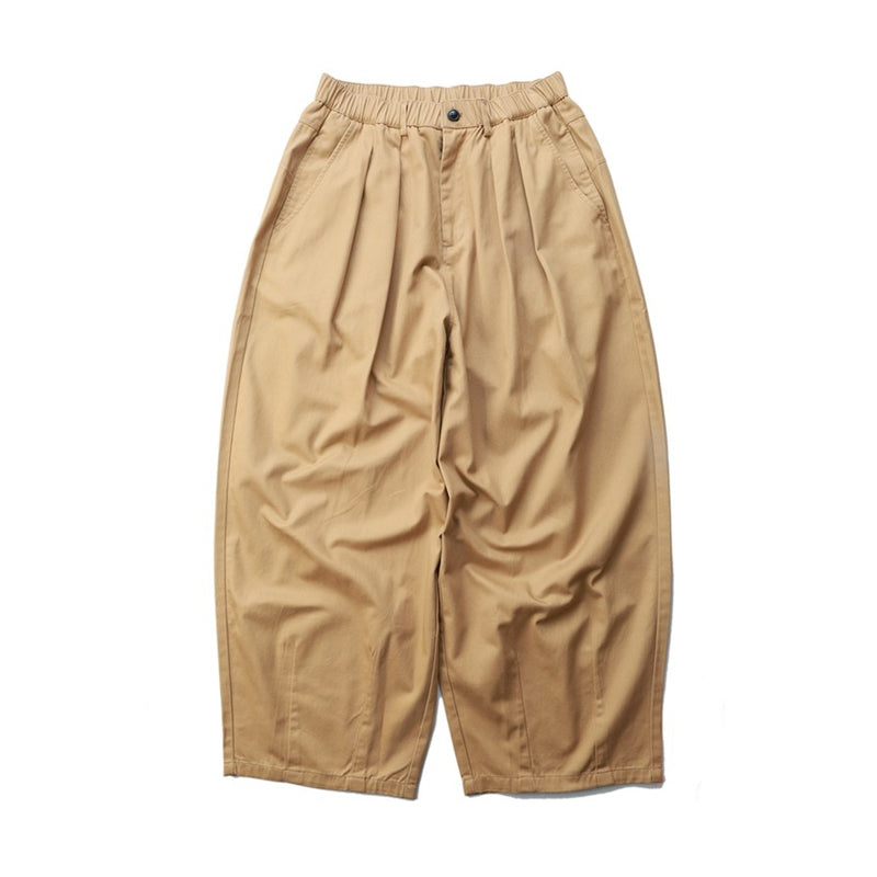 Cotton Wide-Leg Pants – Pleated Front & Elastic Waist