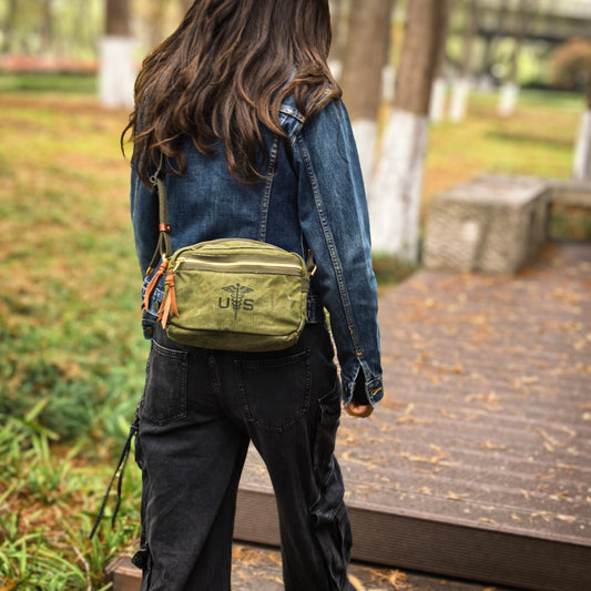 Vintage Military Canvas Crossbody Bag – Heavyweight Chest Waist Bag – Japanese vintage | yamalin clothes | Yamalinclothes