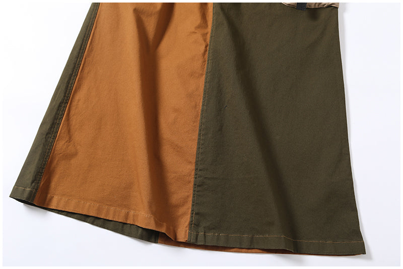 Japanese-Style Patchwork A-Line Skirt – Retro Loose Fit with Elastic Waist & Pockets