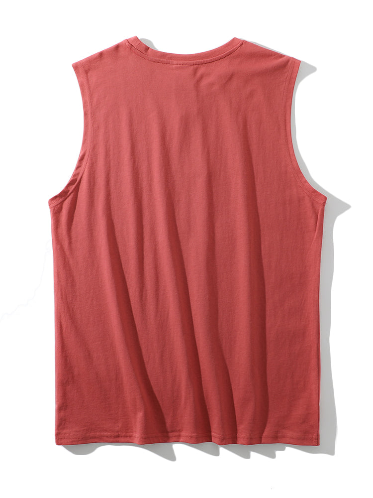 American-Retro Washed 100% Cotton Printed Sleeveless Vest – Trendy Summer Sports Casual Tee