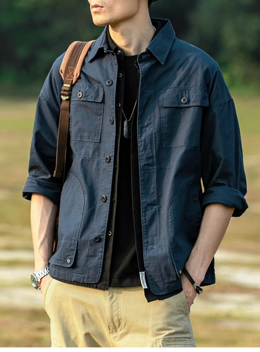 Vintage Cargo Workwear Jacket Men – Loose Cotton Multi Pocket American Coat