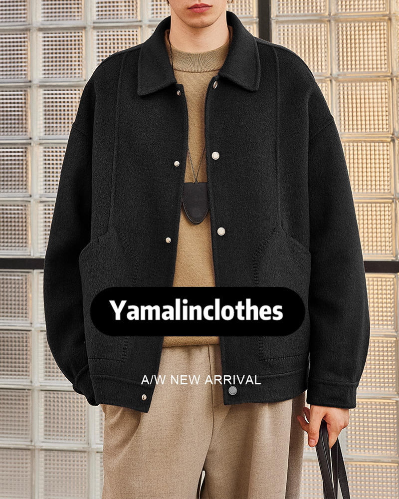 Double-Faced Wool Lapel Short Coat – Japanese Vintage Loose Unisex – Coats Jackets | japanese streetwear | vintage workwear | unisex | Yamalinclothes