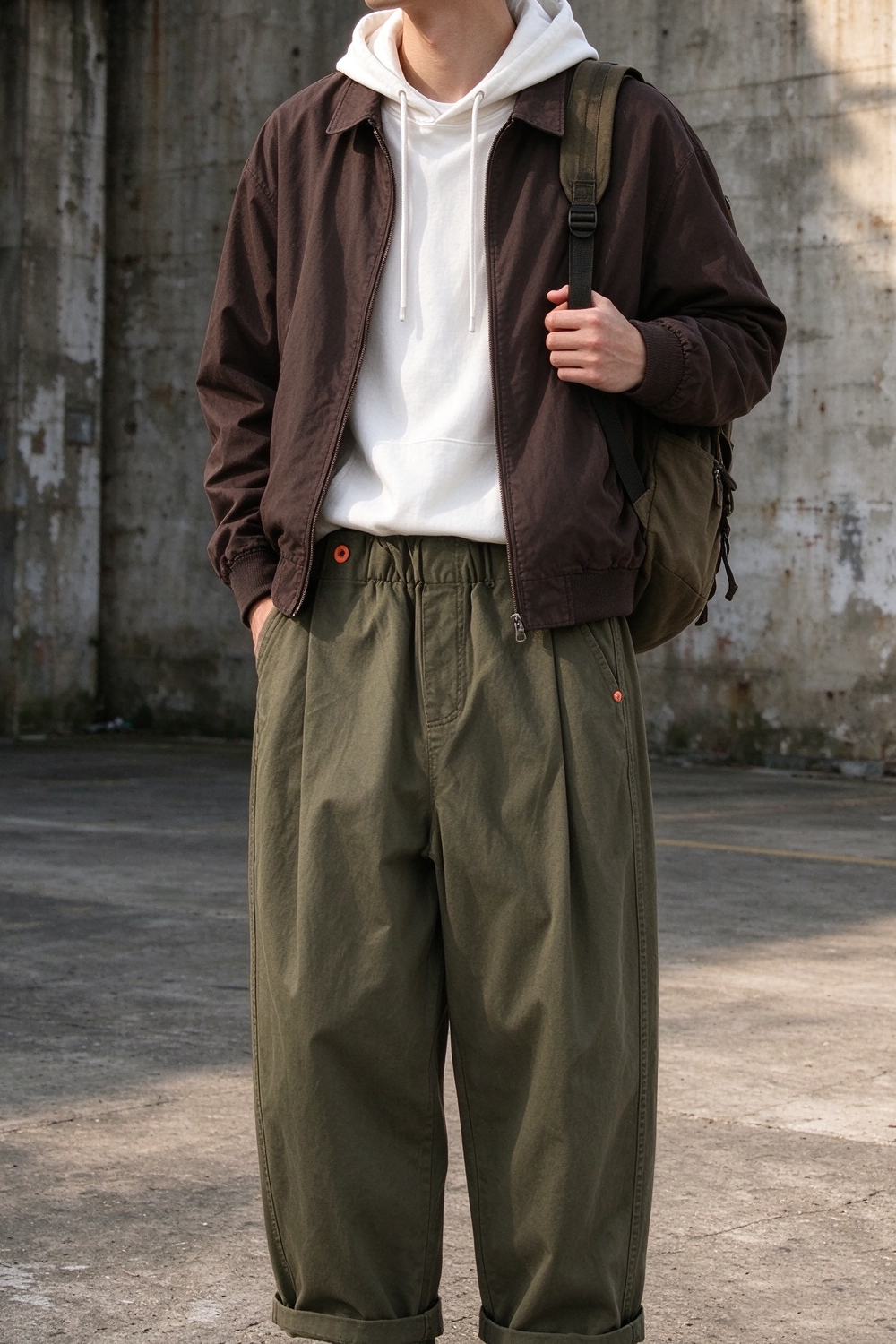Wide-Leg Cotton Pants – Pleated Elastic Waist | Yamalinclothes | Vintage workwear outfit