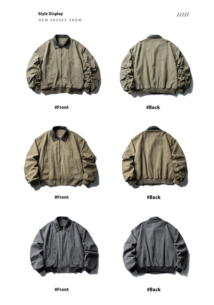 Washed Workwear Jacket – Contrast Collar & Sleeve Pocket | Yamalinclothes | Vintage workwear outfit