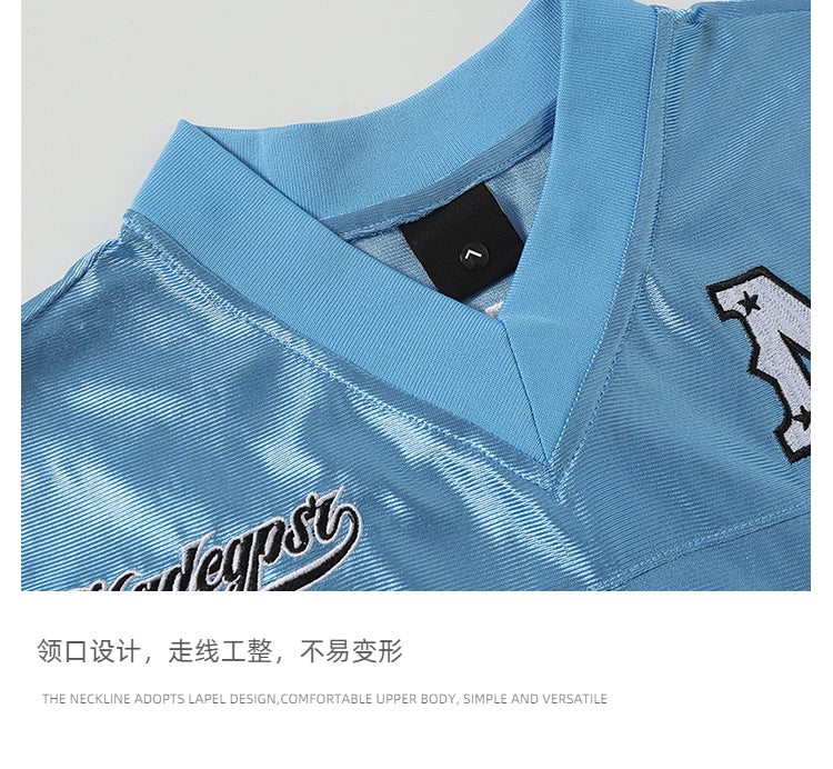 51 Hip-Hop American Retro Football Jersey V-Neck Sports Short Sleeve T-Shirt Unisex Satin Cool Loose Football Top