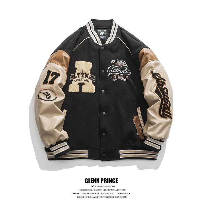 American Style Trendy Brand Patchwork Baseball Jacket for Men, Autumn and Winter Retro Cotton Jacket, Spring and Autumn New Couple Jacket