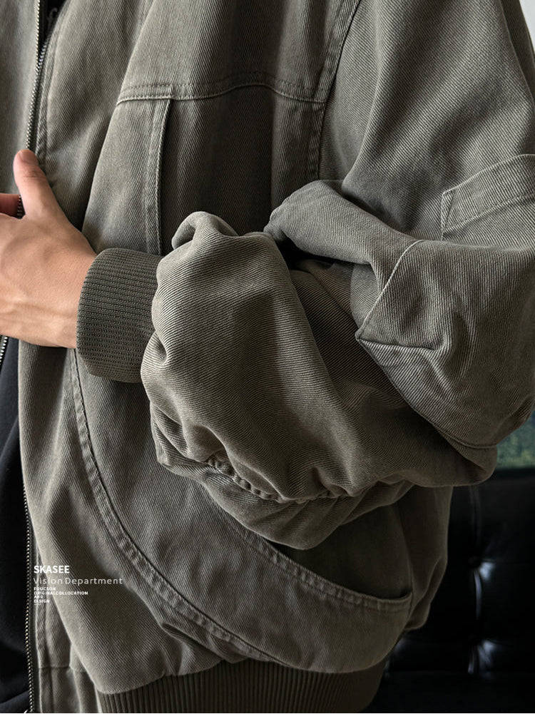 Washed Workwear Jacket – Contrast Collar & Sleeve Pocket | Yamalinclothes | Vintage workwear outfit